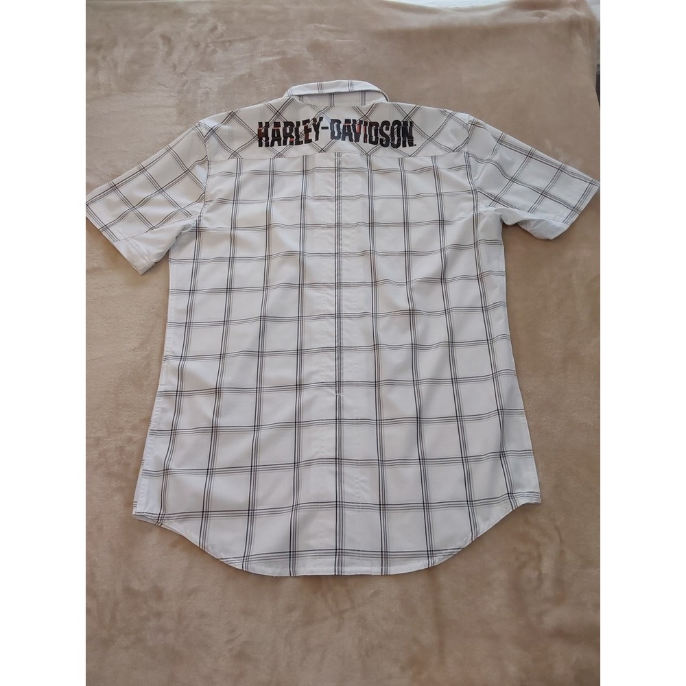 Harley Davidson MotorClothes Shirt Mens M White Plaid Button Up Biker Logo - Picture 8 of 13